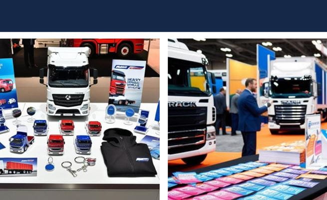 overview of exhibitor promotion via goodies and printed documents