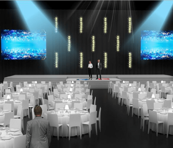 Visuel en 3D de la scénographie du dîner de Gala SOLUTRANS 2023