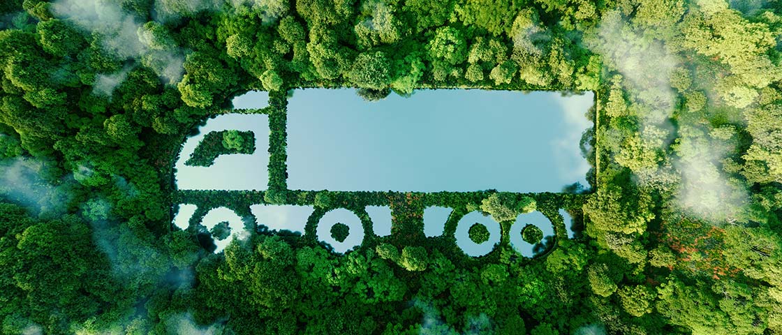 A truck-shaped lake in the middle of a virgin nature