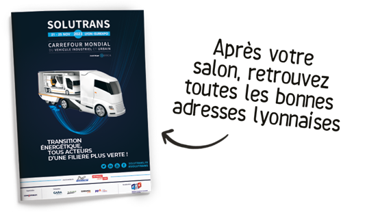 Visual call to action SOLUTRANS 2023 to find Lyon's tourist addresses
